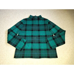 NWT Womens Sweater-ANN TAYLOR-green/black plaid rayon blend mock neck ls-PXS